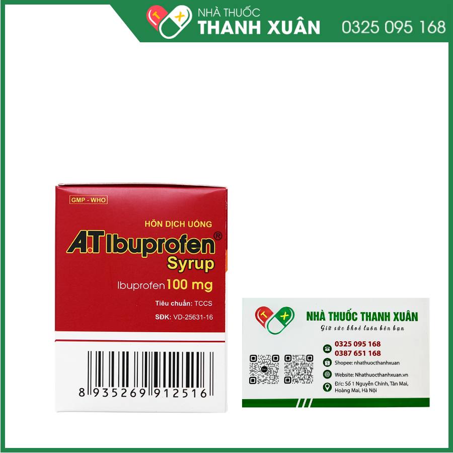 Siro A.T Ibuprofen 100 mg giảm đau, chống viêm và hạ sốt ở trẻ em